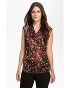 Nic + Zoe Print Drape Neck Blouse - Lyst