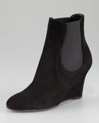 Saint Laurent Suede Wedge Bootie - Lyst