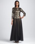 Tadashi Shoji Three Quarter Sleeve Gown with Tulle Skirt - Lyst