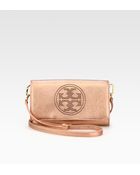 Tory Burch Perforated Metallic Logo Clutch - Lyst