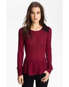 Hinge Lace Shoulder Peplum Sweater - Lyst