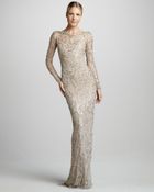 Marchesa Longsleeve Beaded Lace Gown - Lyst