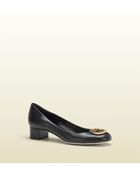 Gucci New Interlocking Black Leather Low-heel Pump - Lyst