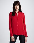 Theory Basic Silk Blouse Crimson - Lyst