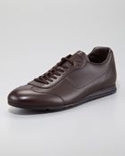Prada Logo Leather Sneaker Brown - Lyst