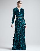 Oscar de la Renta Embroidered Velvet Cutout Gown - Lyst