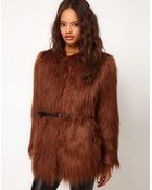 ASOS Collection Asos Shaggy Fur Belted Coat - Lyst