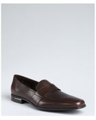 Prada Dark Brown Leather Penny Loafers - Lyst