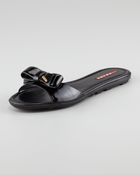 Prada Patent Leather Logo Bow Slide Sandal Black - Lyst