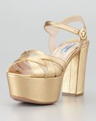 Prada Metallic Leather Platform Sandal - Lyst
