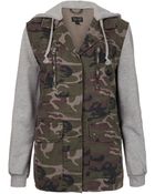 Topshop Jersey Sleeved Camo Jacket - Lyst