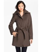 Calvin Klein Knit Collar Belted Coat - Lyst