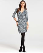 Ann Taylor Petite Tweed Print 3/4 Sleeve Wrap Dress - Lyst