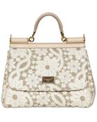 Dolce & Gabbana Medium Miss Sicily Macrame On Linen Bag - Lyst
