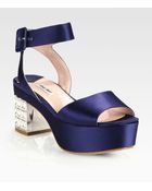 Miu Miu Satin Jeweled Heel Platform Sandals - Lyst