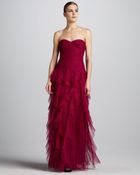 Ml Monique Lhuillier Strapless Ruffled Gown - Lyst