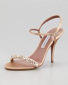 Tabitha Simmons Deon Crystalstrap Satin Sandal Nude - Lyst