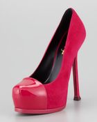 Saint Laurent Tribtoo Patentcap Suede Pump - Lyst