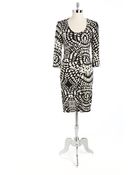 Nicole Miller Mosaic Print Ruched Jersey Sheath Dress - Lyst