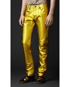 Burberry Prorsum Metallic Leather Jeans - Lyst