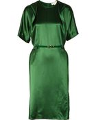 Stella McCartney Belted Silk-Satin Dress - Lyst