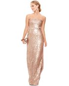 BCBGMAXAZRIA Strapless Sequined Belted Gown - Lyst