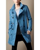 Burberry Brit Mid Length Cotton Gabardine Trench Coat - Lyst