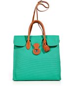 Ralph Lauren Collection Turquoise Canvas Ricky Tote - Lyst