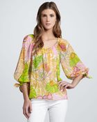 Trina Turk Star Blues Printed Silk Blouse - Lyst