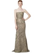 Oscar de la Renta Strapless Lame Embroidered Gown - Lyst