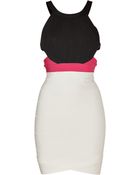 Hervé Léger Whiteblackmulti Colorblock Bandage Dress - Lyst