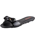 Prada Patent Leather Logo Bow Slide Sandal Black - Lyst
