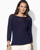 Lauren by Ralph Lauren Open Knit Boat Neck Top - Lyst