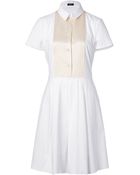 Jil Sander Navy White/Cream Textured Cotton Blend Dress - Lyst