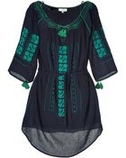 Vanessa Bruno Athé Navy Embroidered Cotton Dress - Lyst