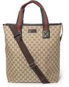 Gucci Leathertrimmed Canvas Tote Bag - Lyst