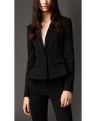 Burberry Fitted Peplum Detail Wool Blend Jacket - Lyst