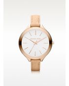 Michael Kors Runway Slim Rose Leather Strap Watch - Lyst