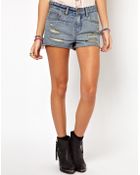ASOS Collection Vintage Wash Denim Hot Pants - Lyst