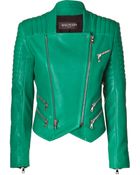 Balmain Emerald Lambskin Biker Jacket - Lyst