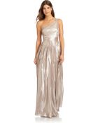 Aidan Mattox Metallic Pleated Oneshoulder Gown - Lyst