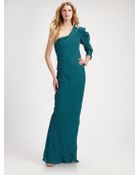 Alberta Ferretti Asymmetrical Crinkled Silk Long Dress - Lyst