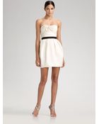 BCBGMAXAZRIA Strapless Rosette Dress - Lyst