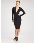 Donna Karan New York Draped Vneck Long Sleeve Dress - Lyst