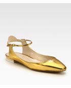 Chloé Metallic Leather Ankle Strap Ballet Flats - Lyst