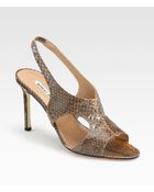 Manolo Blahnik Frontal Snakeskin Slingback Sandals - Lyst