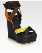 Pollini Leather Suede Wedge Sandals - Lyst