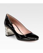 Miu Miu Patent Leather Crystal Heel Pumps - Lyst