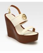 Tory Burch Selma Leather Wedge Sandals - Lyst