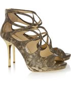 Jimmy Choo Latina Snakeprint Leather Sandals - Lyst